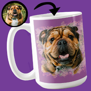 Mug Unique Grunge Pink Lilac Bulldog Amoureux des chie