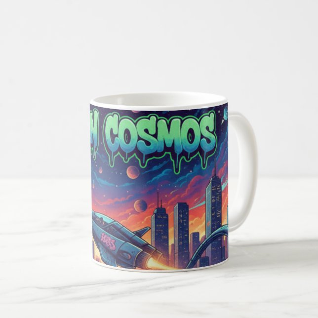 Mug Urban Cosmos Graffiti Spaceship Futuristic Neon (Devant droit)