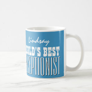 Mug V06 bleu et blanc du meilleur RÉCEPTIONNISTE du