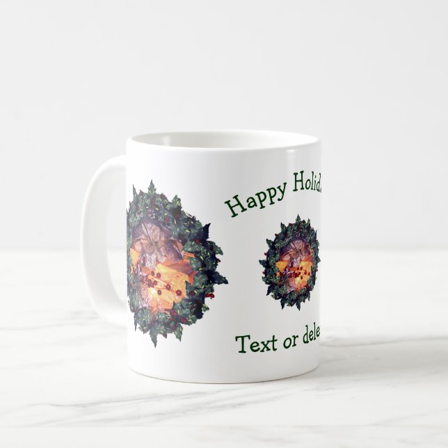 Mug Vacances de Noël personnalisées Holly Wreath (Devant gauche)