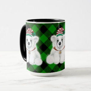 Mug Vacances festives mignonnes Plaid vert ours polair