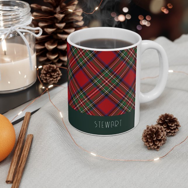 Mug Vacances Plaid Personnalisées Rustic Stewart Tarta (Plaid Clan Stewart Tartan 11oz Christmas White Coffee Mug)