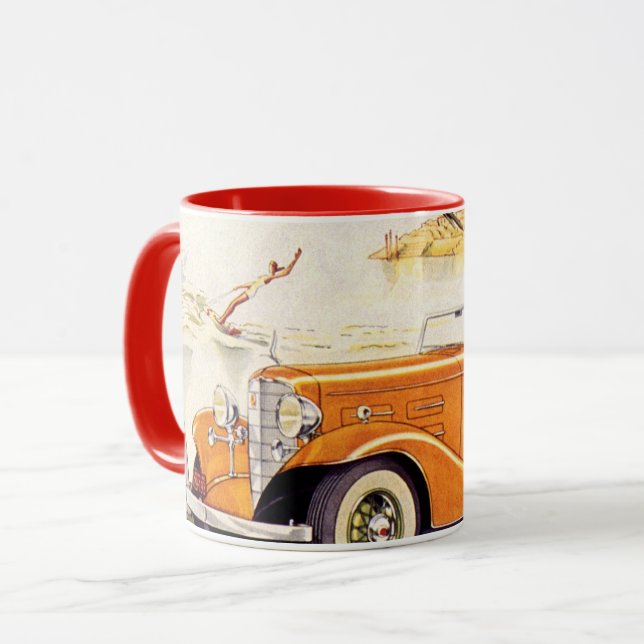 Mug Vacances vintage en voiture convertible (Devant gauche)