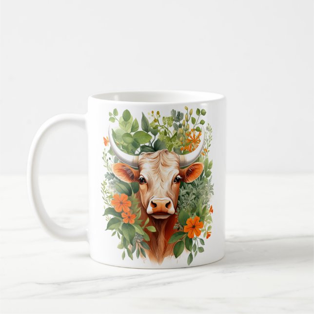 Mug Vache à cornes et fleurs (Gauche)