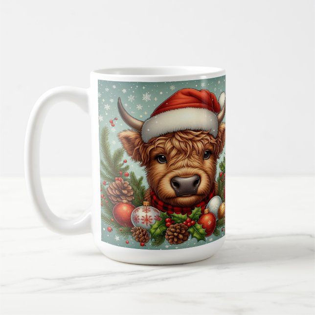Mug Vache à Santa Hat Entouré d'ornements de Noël (Gauche)