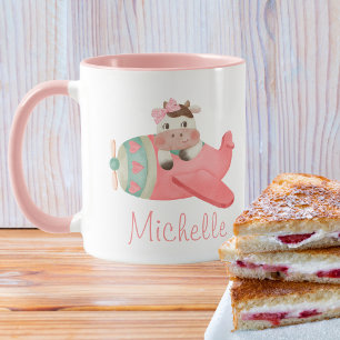Mug Vache d'aquarelle mignonne en avion rouge, Personn