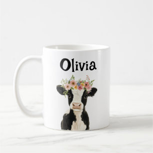 Mug Vache de bébé personnalisée avec couronne florale