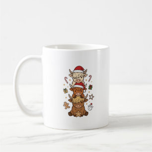 Mug Vache des Highlands de Noël Gravure Vintage Des
