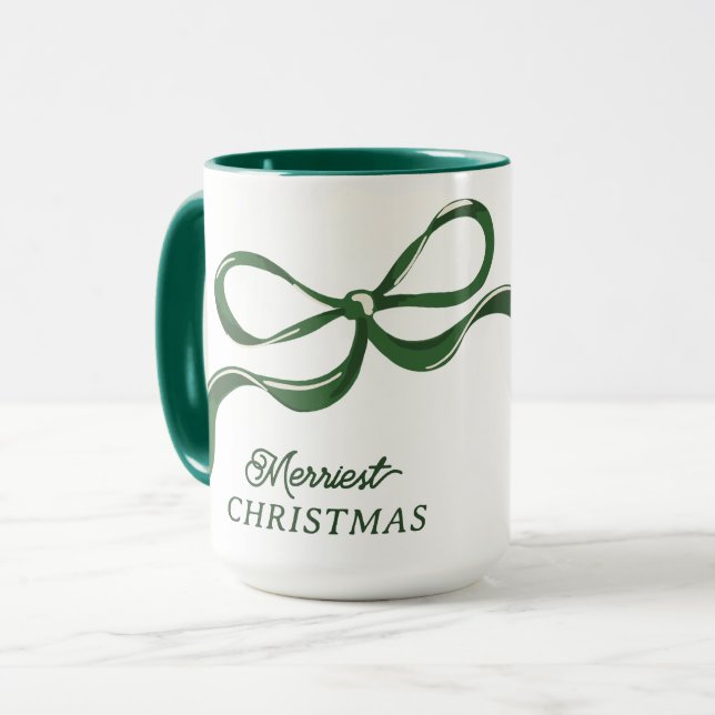 Mug Vaches de Noël modernes | Classic Holiday Green (Devant gauche)