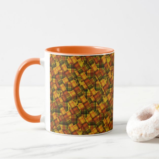 Mug Vaches Highland Dans Crisscross Tartan, (Avec donut)