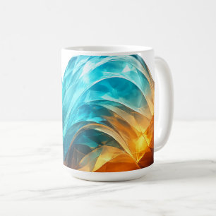 Mug Vague 3D Abstrait Facetté Cyan et Ambre