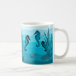 Mug Vagues, Aqua, imprimé bleu océan, coquillages à ch