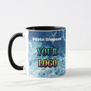 Mug Vagues de mer océan personnalisées bleu marine nat