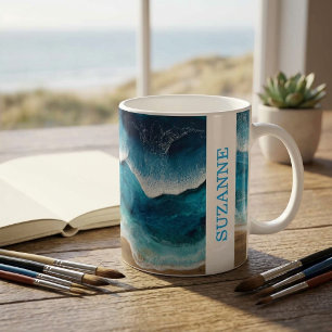 Mug Vagues de plage en résine bleue