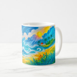 Mug Vagues de tempête s'écrasant près d'une maison de