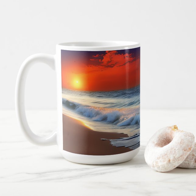 Mug Vagues océaniques et coucher de soleil sur douche  (Avec donut)