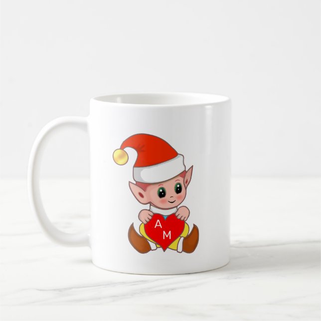 Mug Valentine Elf avec coeur et monogramme (Gauche)