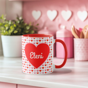 Mug Valentine Heart Motif & Red Heart Nom personnalisé