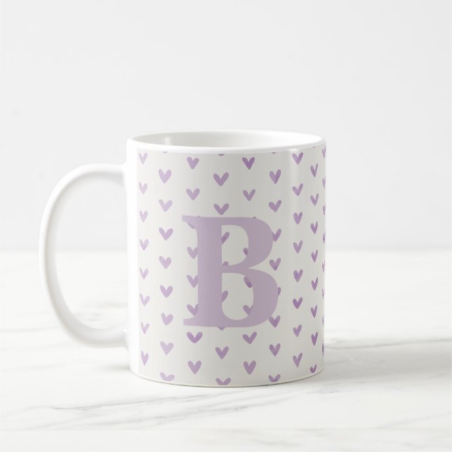 Mug Valentine Love Hearts Purple Monogramme (Gauche)