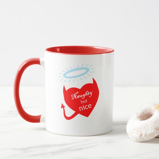 Mug Valentine Naughty Mais Nice Diable Angel Coeur (Avec donut)