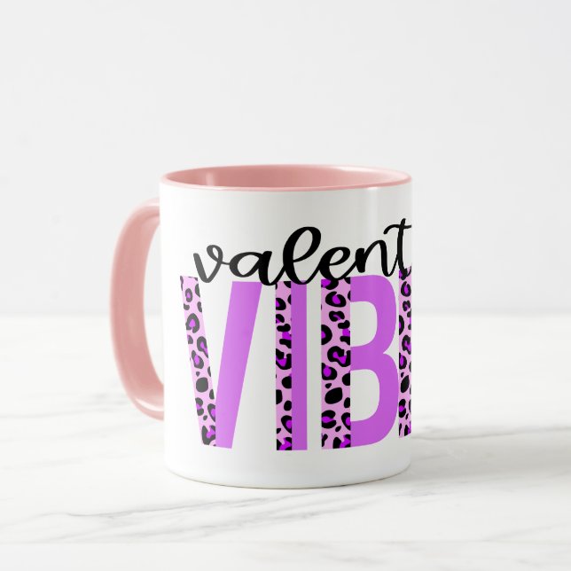 Mug Valentine Vibes violet rose Poster de animal noir (Devant gauche)