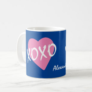 Mug Valentine XOXO Hugs Baisers Coeur rose Bleu
