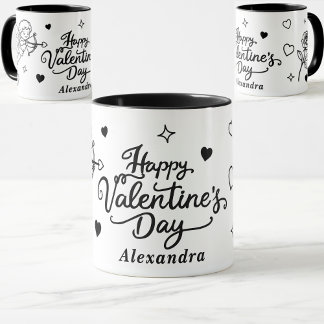 Mug Valentines  Cherub & Romantic Doodle Personalized