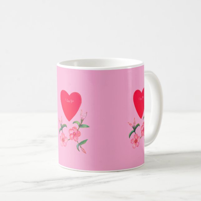 Mug Valentines Fleur Coeur et Mandevilla rose (Devant droit)