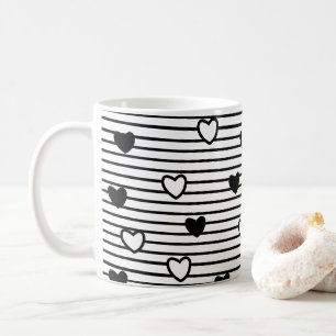 Mug Valentines Jour Coeurs Noir Blanc Grandes Motif