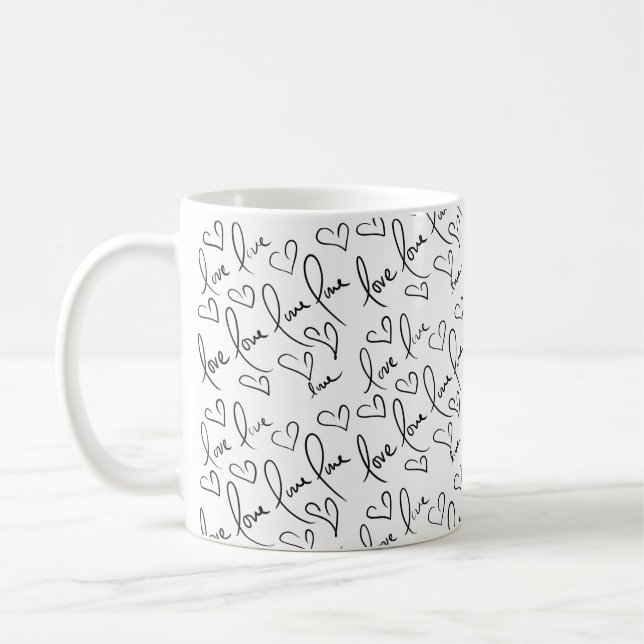 Mug Valentines Jour mignon Main Drats Coeurs Noir Blan (Gauche)