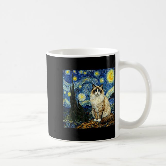 Mug Van Gogh Art Starry Night - Funny Ragdoll Cat Arti (Droite)