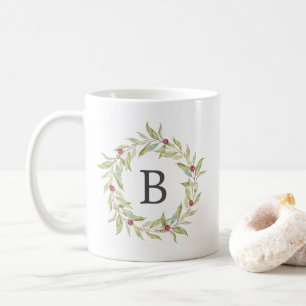 Mug Végétation d'hiver Berries Wreath Monogramme Noël