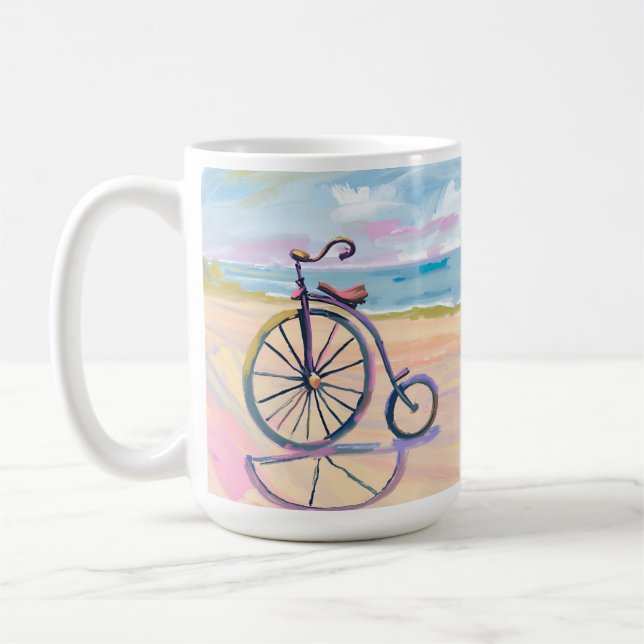Mug Vélo Penny farthing garé sur la plage (Gauche)