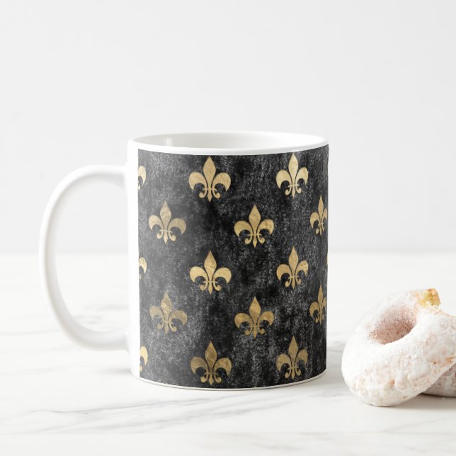 Mug Velours noir Fleur de Lis Mardi Gras Orleans (Avec donut)