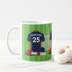Mug Ventilateur/joueur de cricket (bleu foncé et rouge