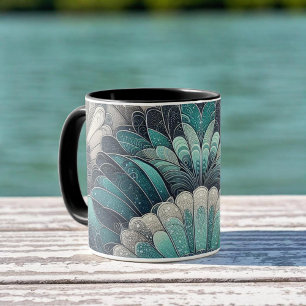 Mug Ventilateurs vintages Art Nouveau Bleu Argent