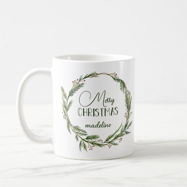 Mug Verdure de Noël rustique Wreath personnalisée (Gauche)