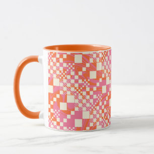 Mug Vérifié, Chèques - rose, orange et crème