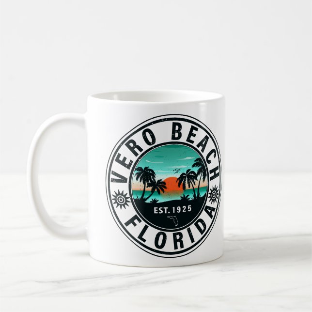 Mug Vero Beach Floride Palm Tree Retro Sunset (Gauche)