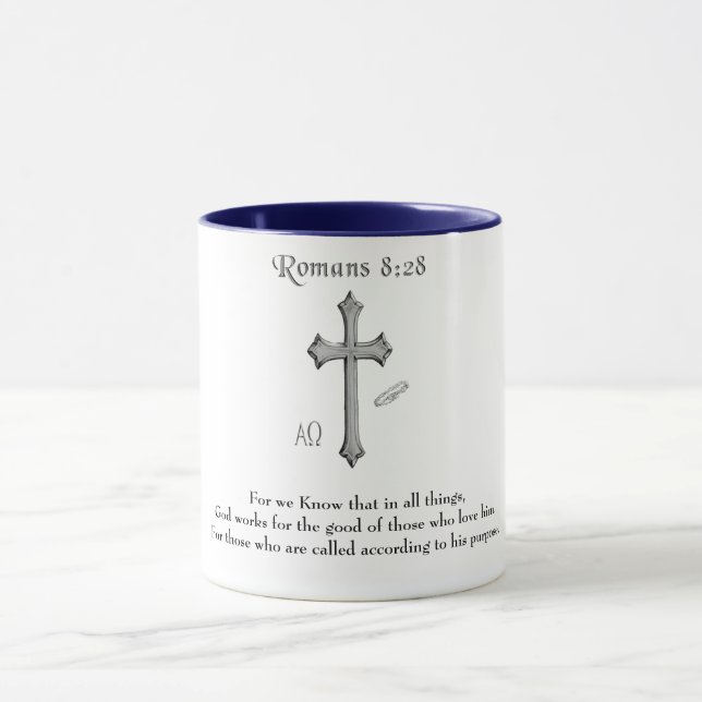 Mug verset biblique chrétien Romains 8:28 (Centre)