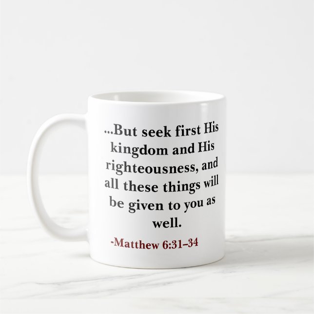 Mug verset biblique personnalisé Mais chercher d'abord (Gauche)