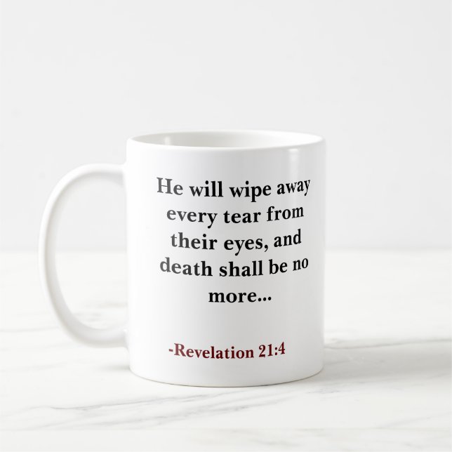 Mug verset de la Bible Il effacera chaque déchirure (Gauche)