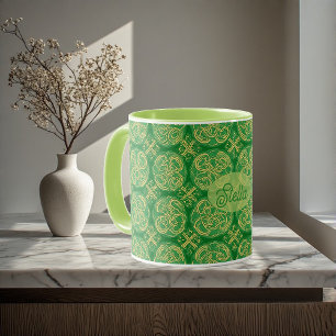Mug Vert abstrait de trèfle irlandais inspiré du nœud 