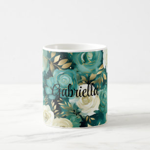 Mug Vert blanc or Rose Floral