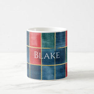 Mug Vert Bleu Rouge Or Carreaux Rayures