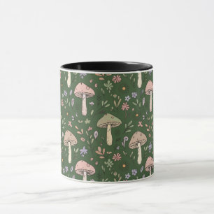 Mug Vert Chasseur Fungi Foncé Motif Sans Couture