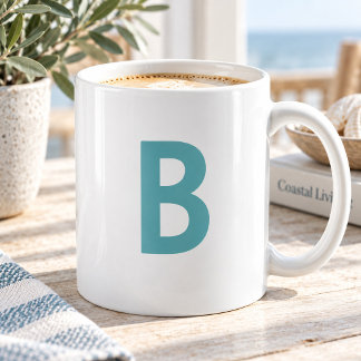 Mug Vert cyan Grande Lettre Initiale Monogramme Modern