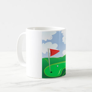 Mug Vert de golf avec drapeau rouge et balle