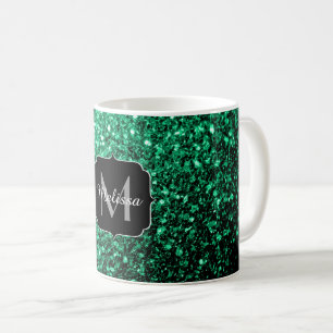 Mug Vert émeraude faux paillettes scintillent Monogram