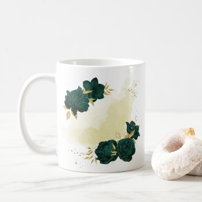 Mug vert émeraude floral or (Avec donut)